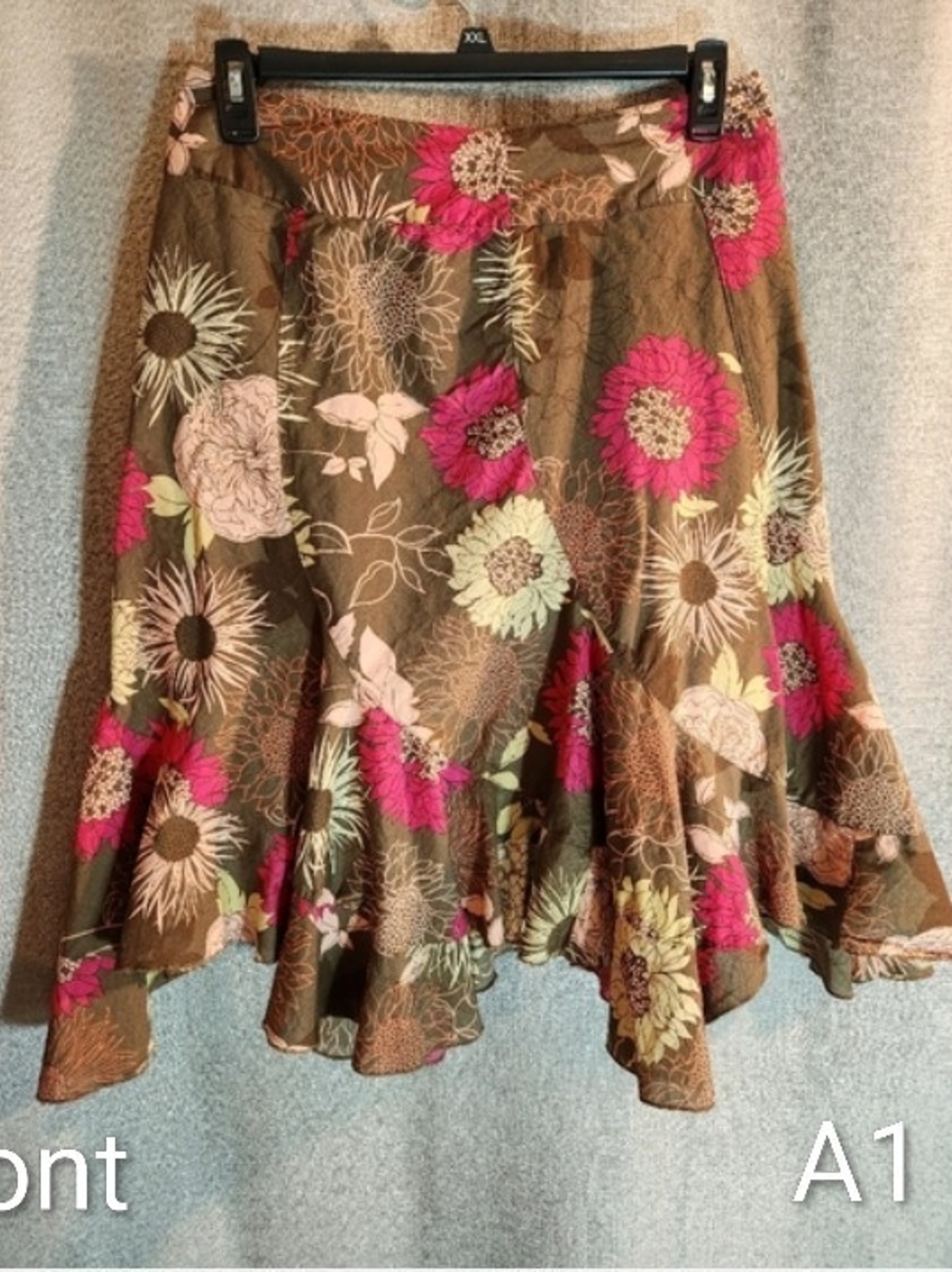 a.n.a Olive Floral Circle Skirt with Pink and Cream Blooms